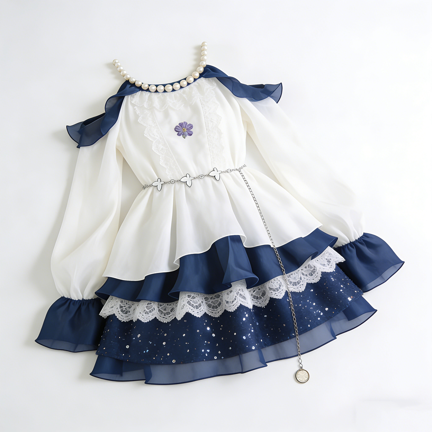 Navy Flower Layered Dress