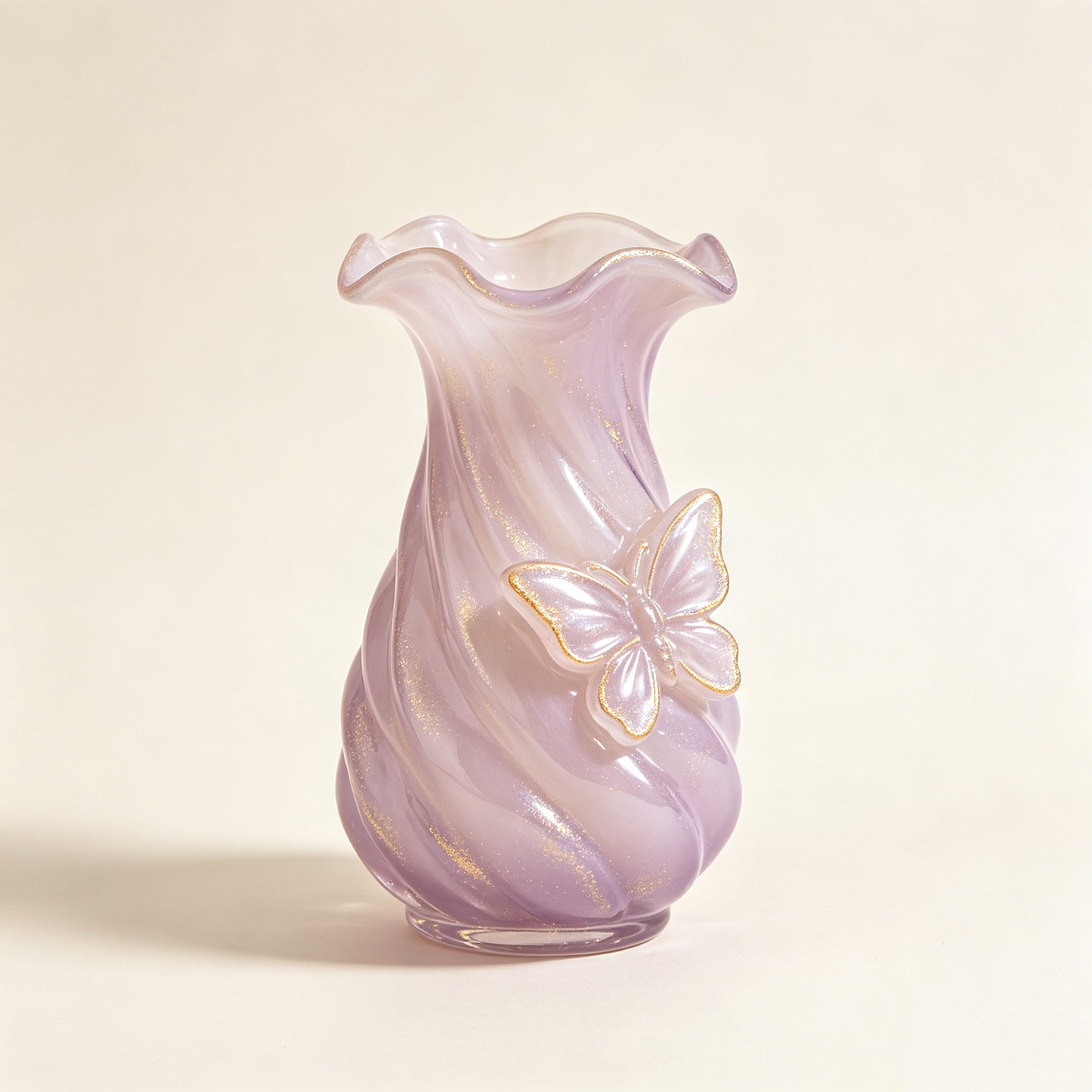 Lavender Swirl Glass Butterfly Vase