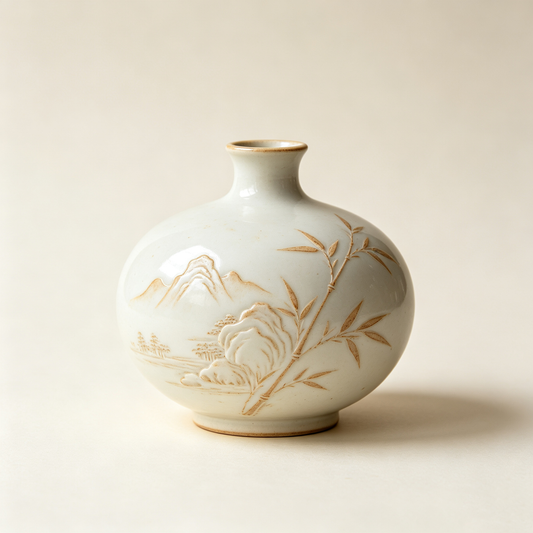 White Porcelain Landscape Bamboo Vase