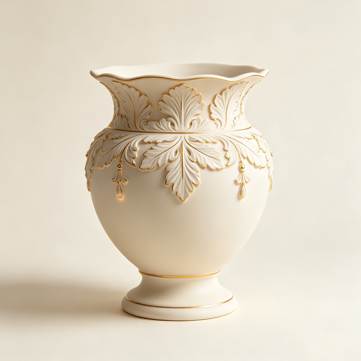 Ivory Gold Acanthus Ceramic Vase