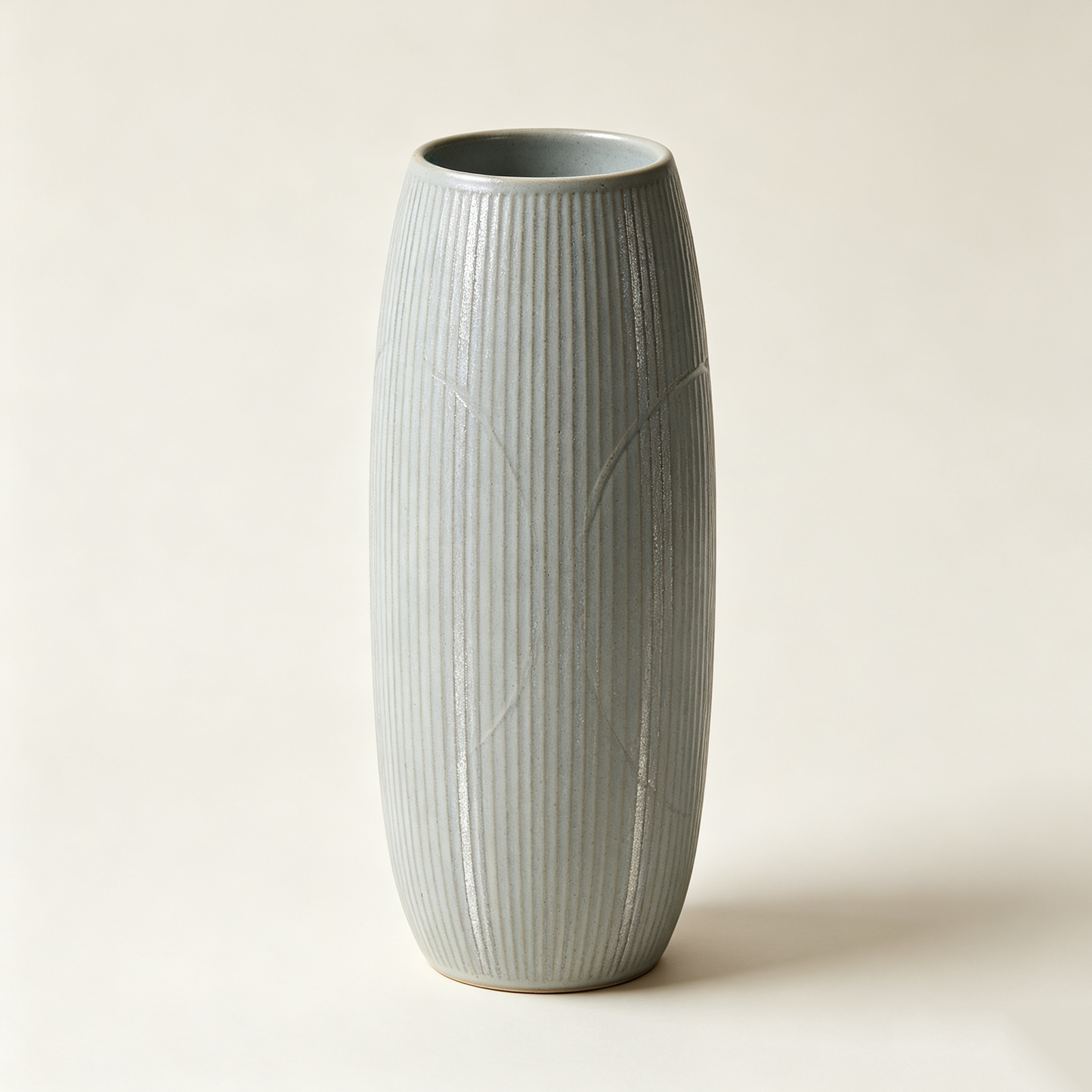 Tall Ribbed Grey Blue Ceramic Vase