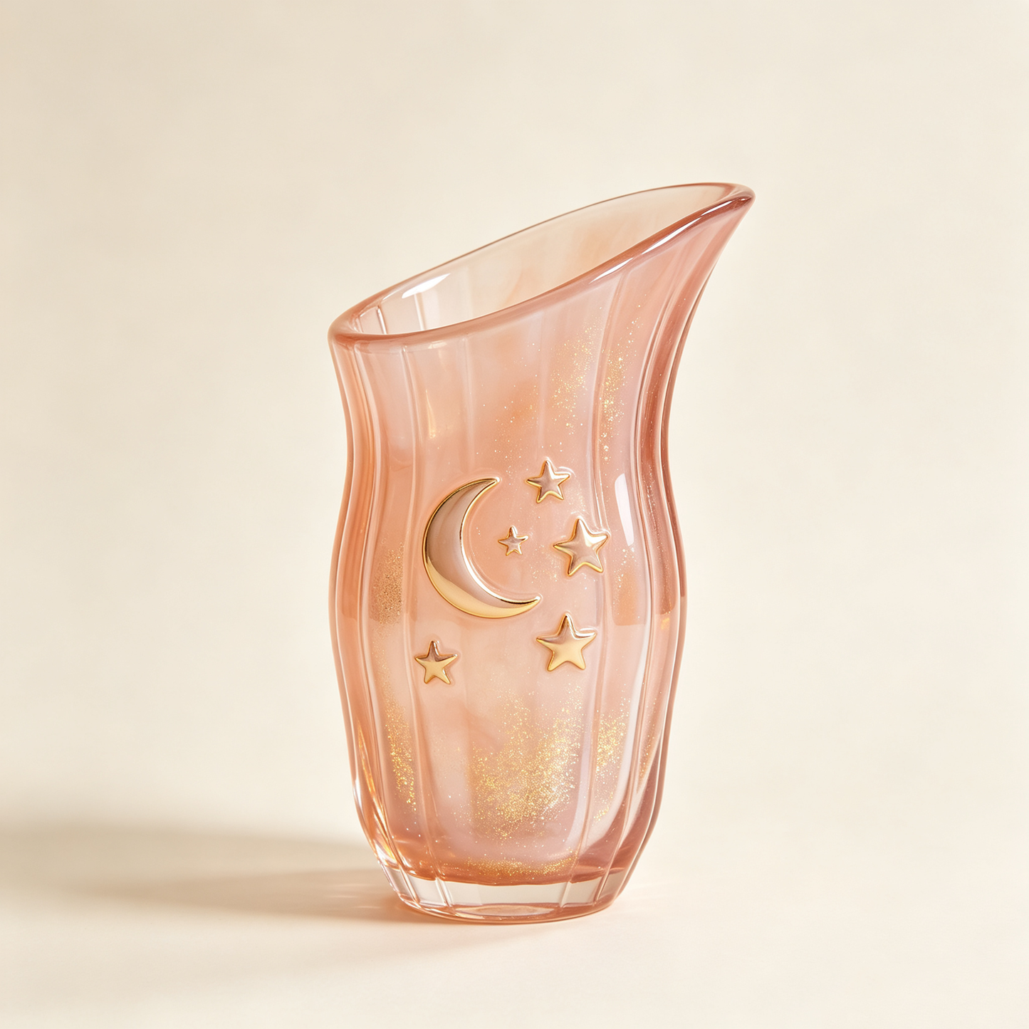Blush Pink Glitter Glass Moon Star Vase