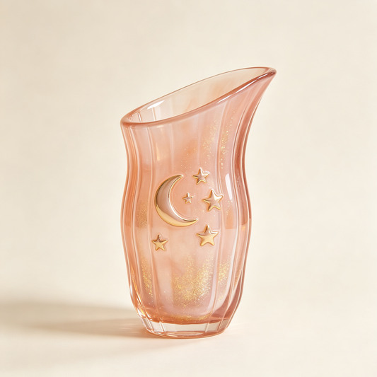 Blush Pink Glitter Glass Moon Star Vase