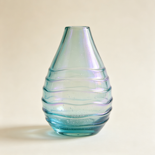 Teal Iridescent Swirl Glass Vase