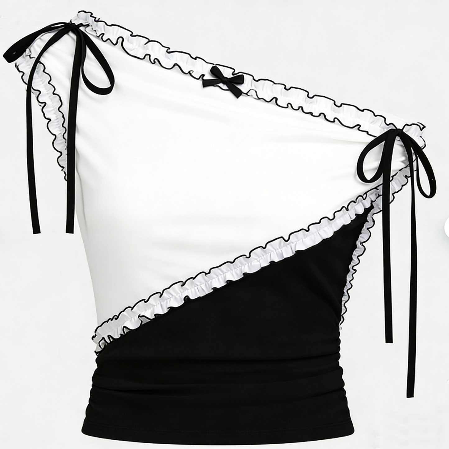 Black White One Shoulder Ruffle Top