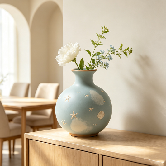 Matte Light Blue Ocean Ceramic Vase