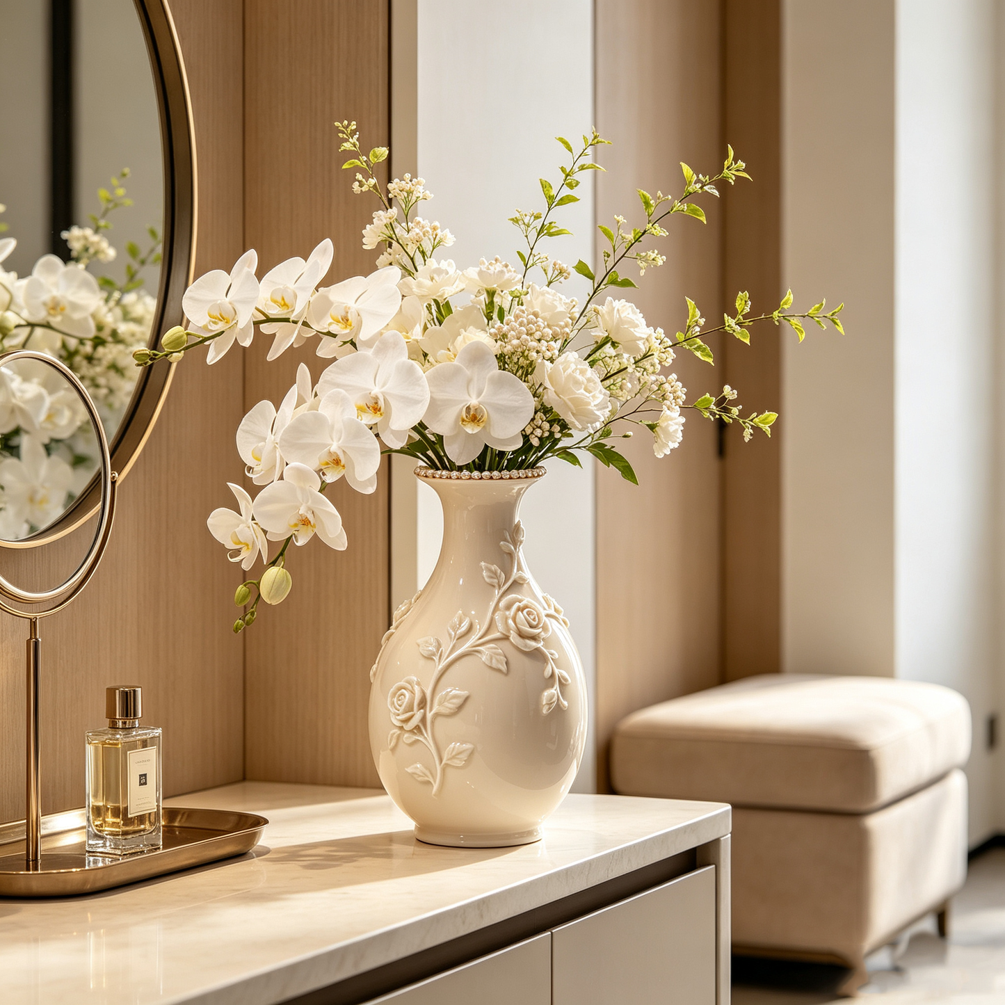 Ivory Pearl Rose Ceramic Vase