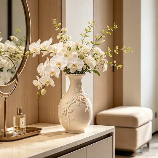Ivory Pearl Rose Ceramic Vase