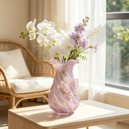 Lavender Swirl Glass Butterfly Vase