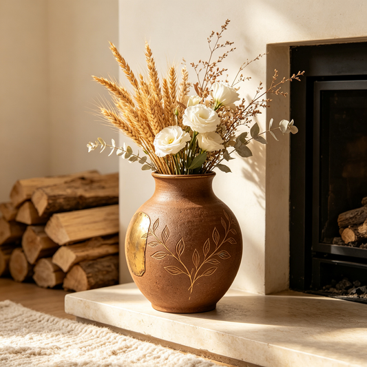 Wabi-Sabi Gold Leaf Ceramic Vase