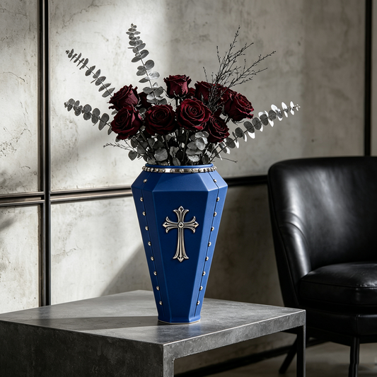 Navy Blue Gothic Cross Ceramic Vase