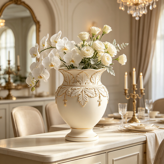 Ivory Gold Acanthus Ceramic Vase