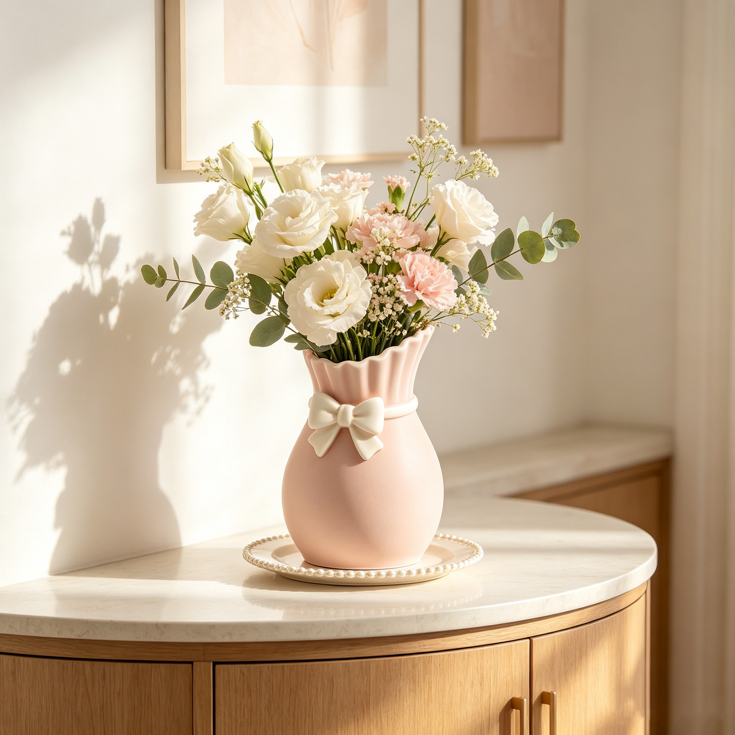 Blush Pink Bow Ceramic Vase