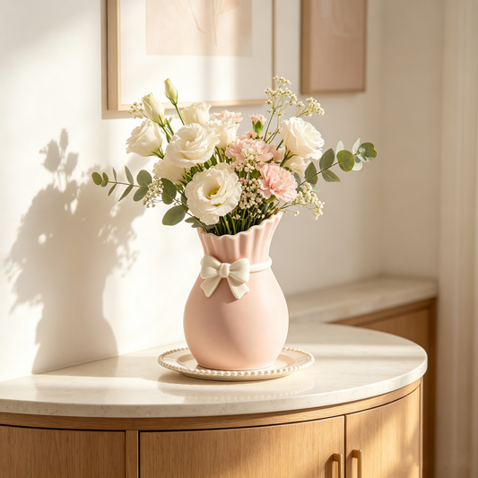 Blush Pink Bow Ceramic Vase