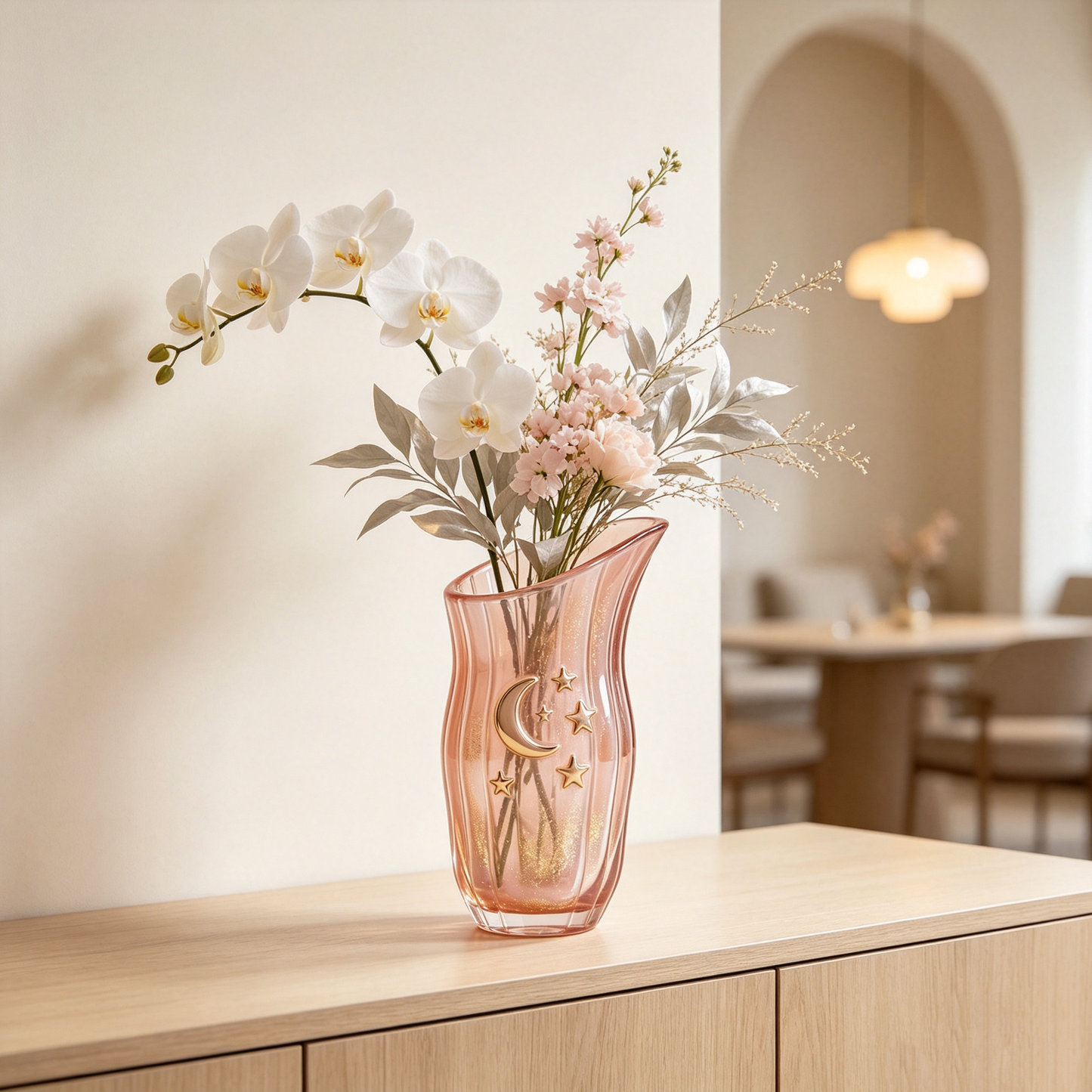 Blush Pink Glitter Glass Moon Star Vase