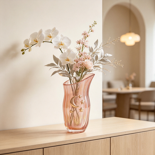 Blush Pink Glitter Glass Moon Star Vase