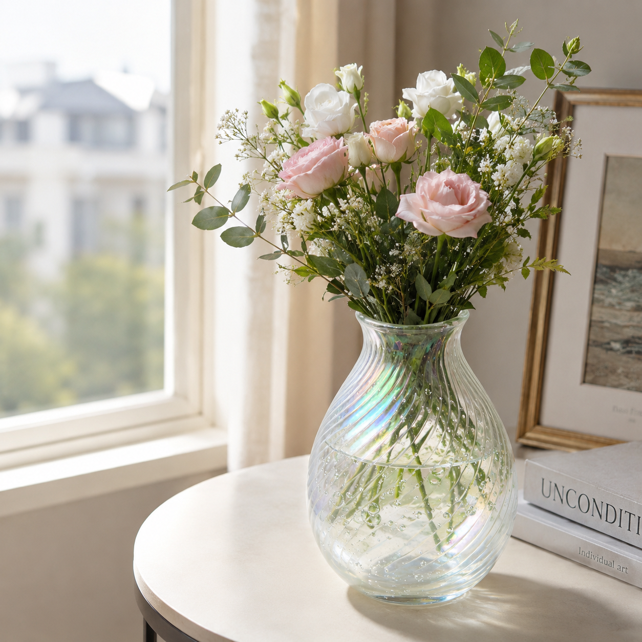 Clear Iridescent Bubbled Glass Vase
