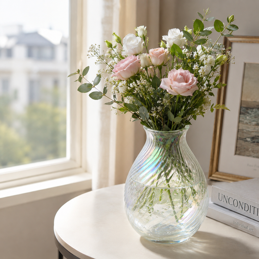 Clear Iridescent Bubbled Glass Vase