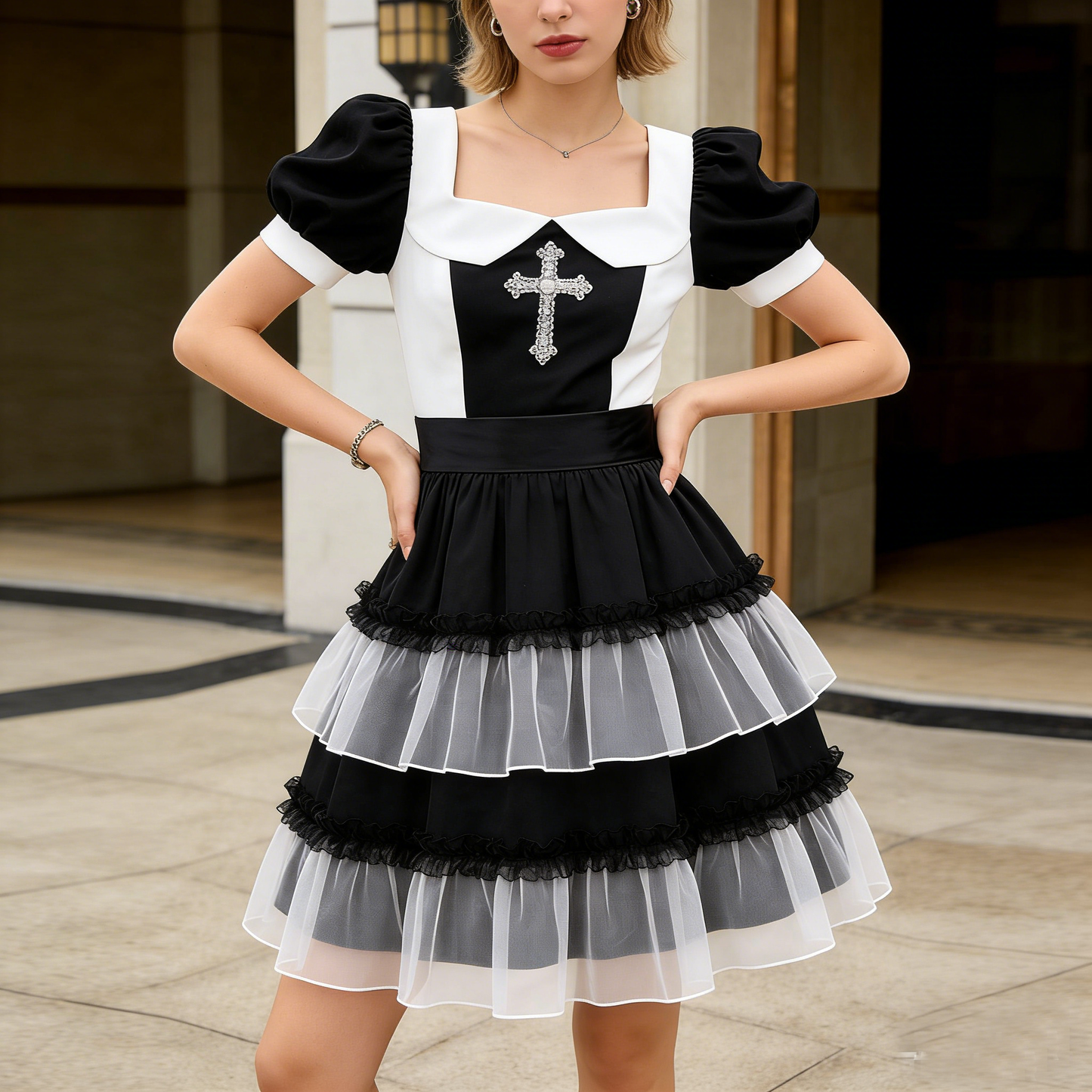 Black Cross Tulle Dress