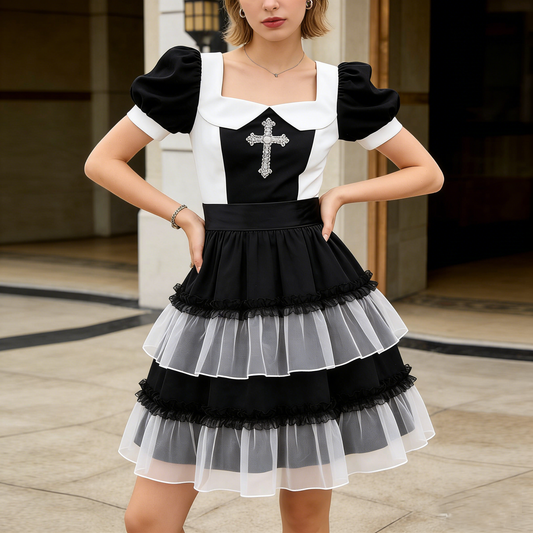 Black Cross Tulle Dress