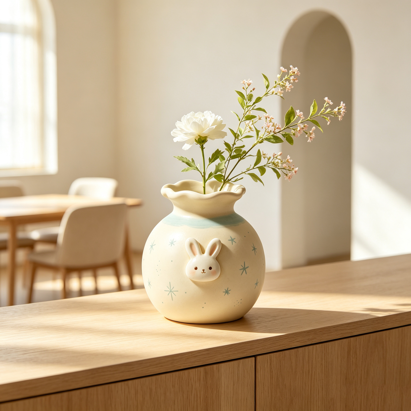 Cream Bunny Rabbit Ceramic Vase