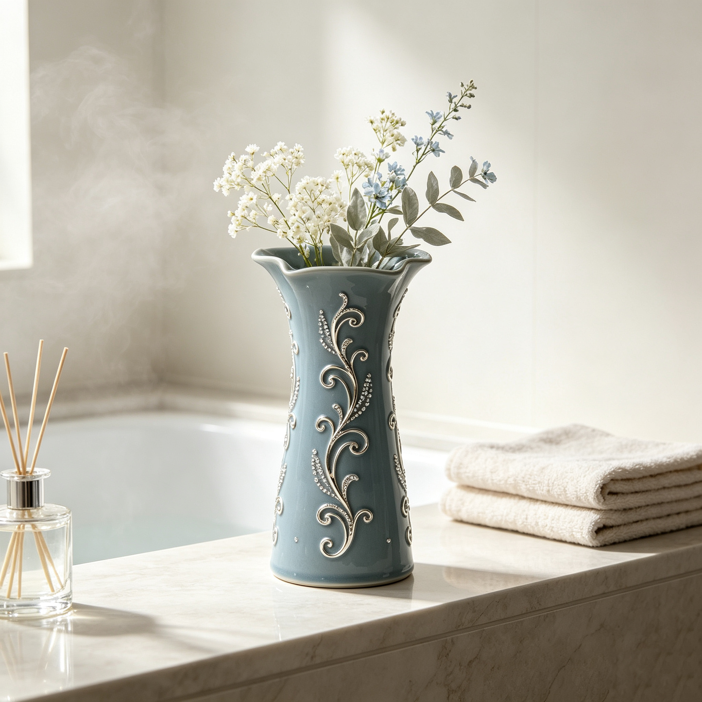Grey Blue Crystal Vine Ceramic Vase