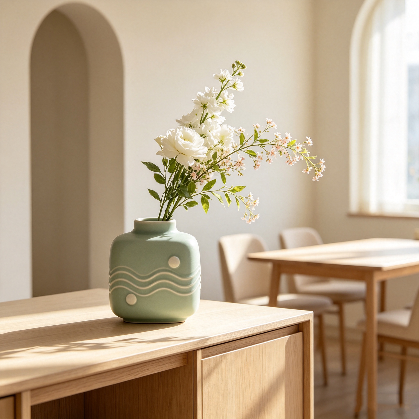 Jade Green Wave Ceramic Vase