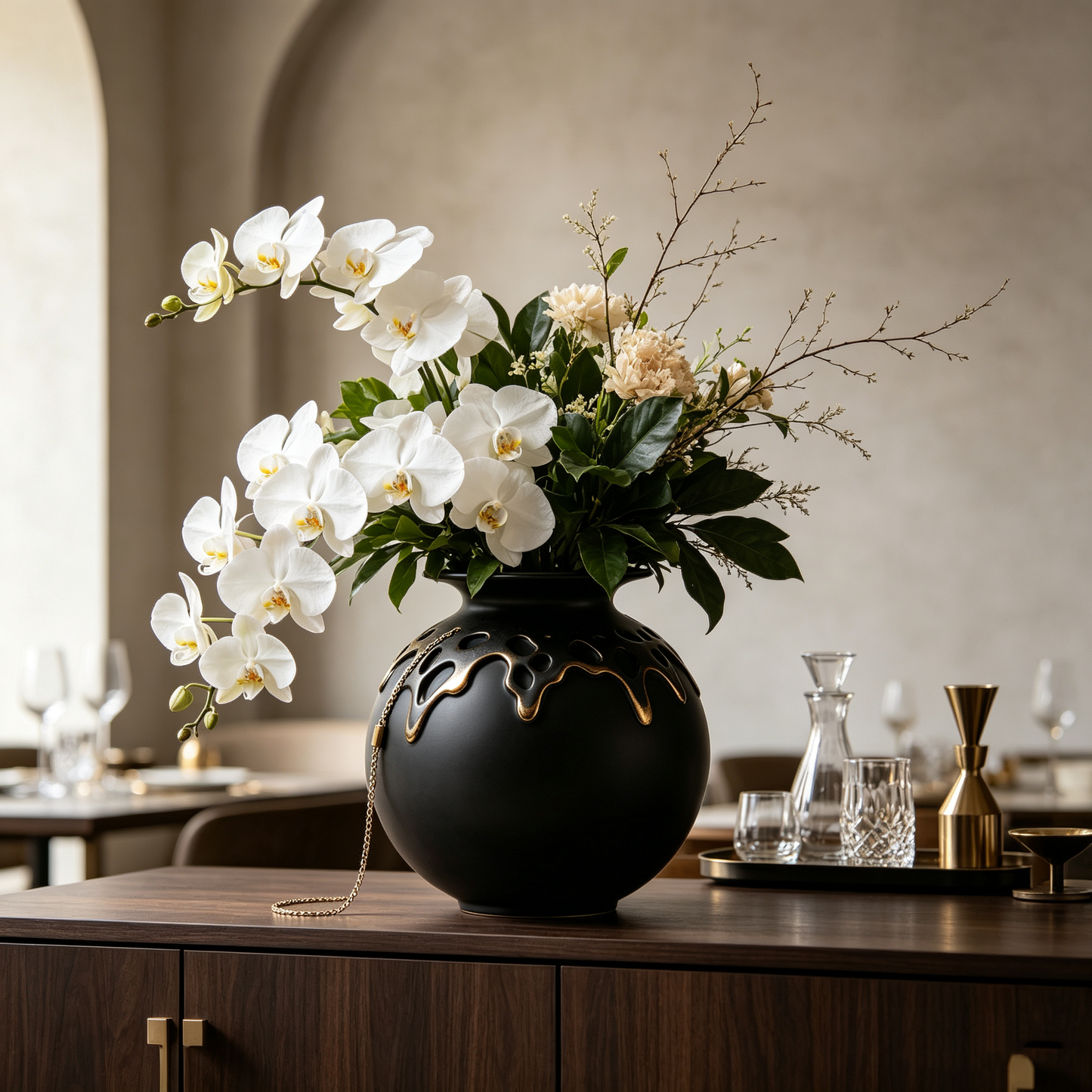 Matte Black Gold Ceramic Vase