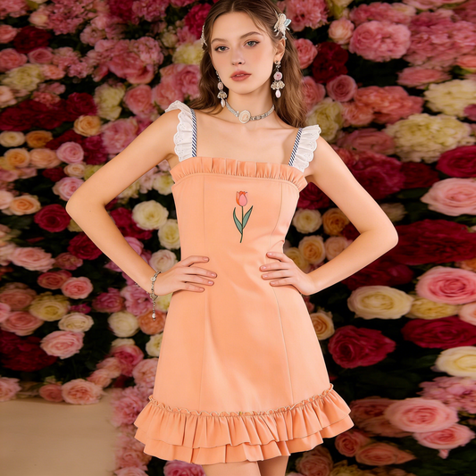 Peach Tulip Embroidered Dress