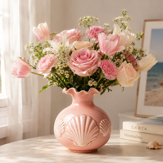 Blush Pink Shell Ceramic Vase