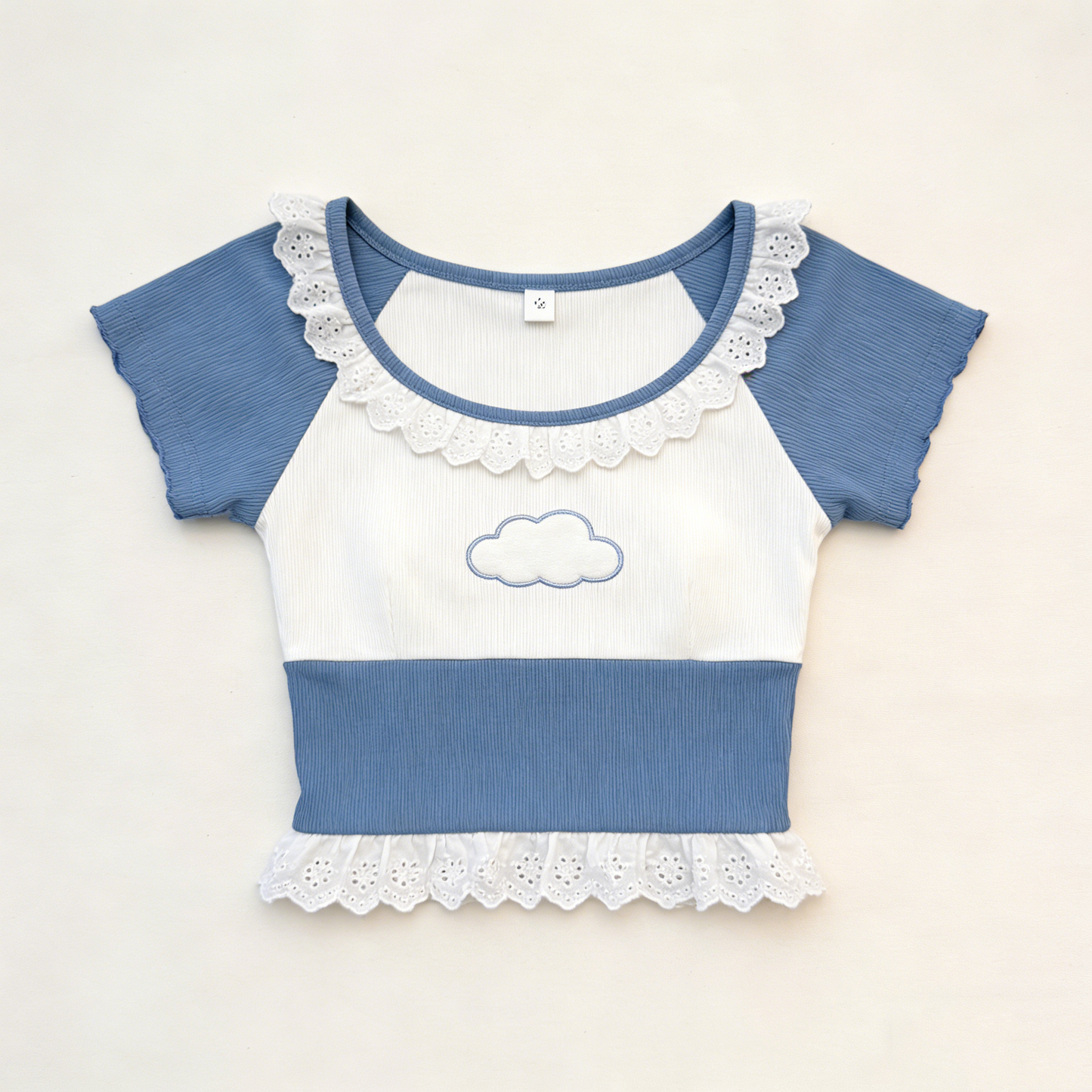 Blue White Cloud Lace Tee