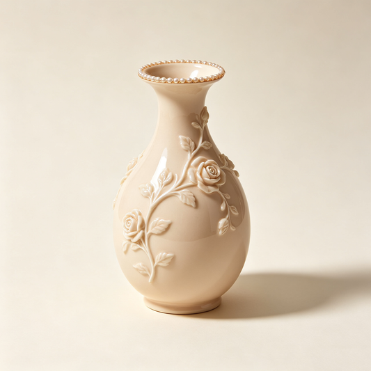 Ivory Pearl Rose Ceramic Vase