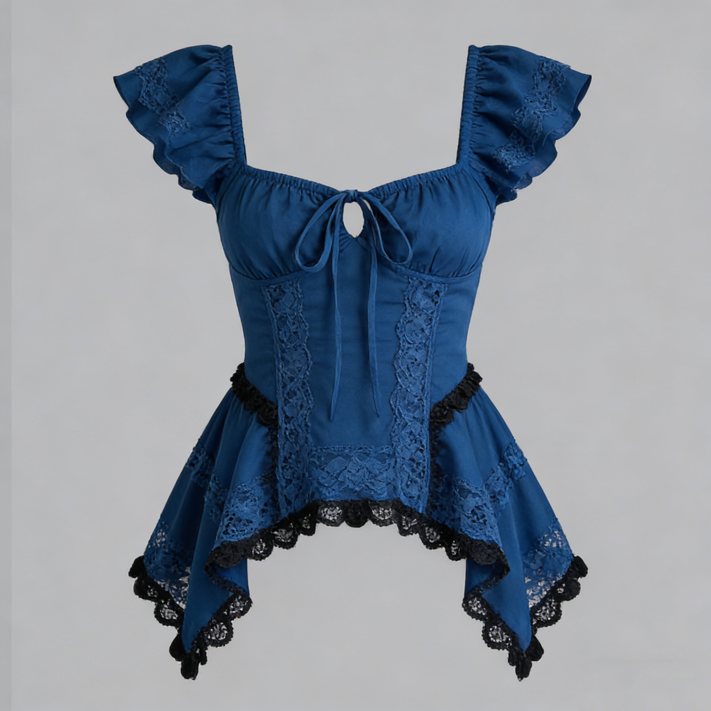 Navy Blue Lace Asymmetrical Top