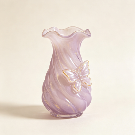 Lavender Swirl Glass Butterfly Vase