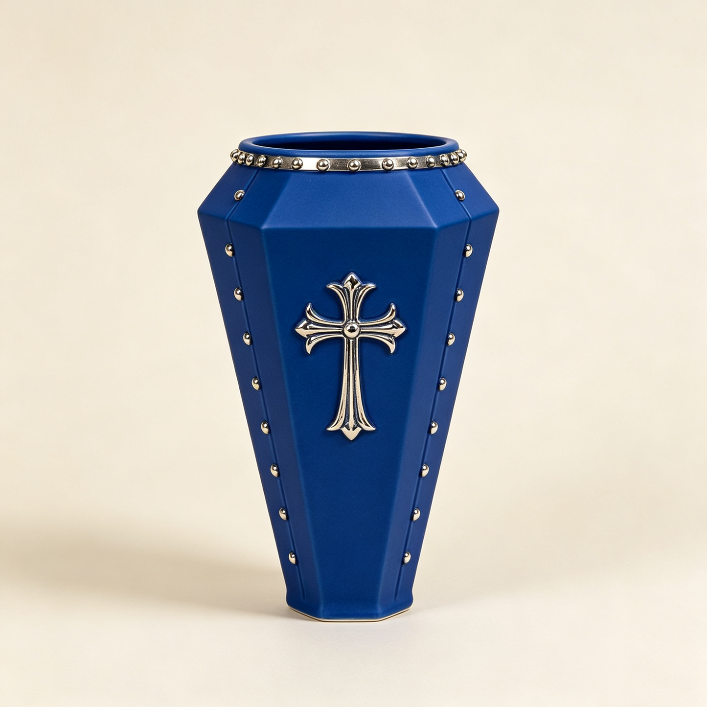 Navy Blue Gothic Cross Ceramic Vase