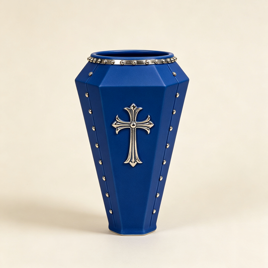 Navy Blue Gothic Cross Ceramic Vase