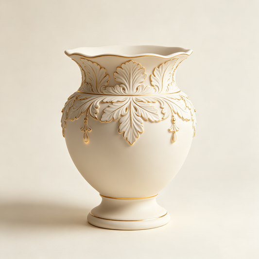 Ivory Gold Acanthus Ceramic Vase