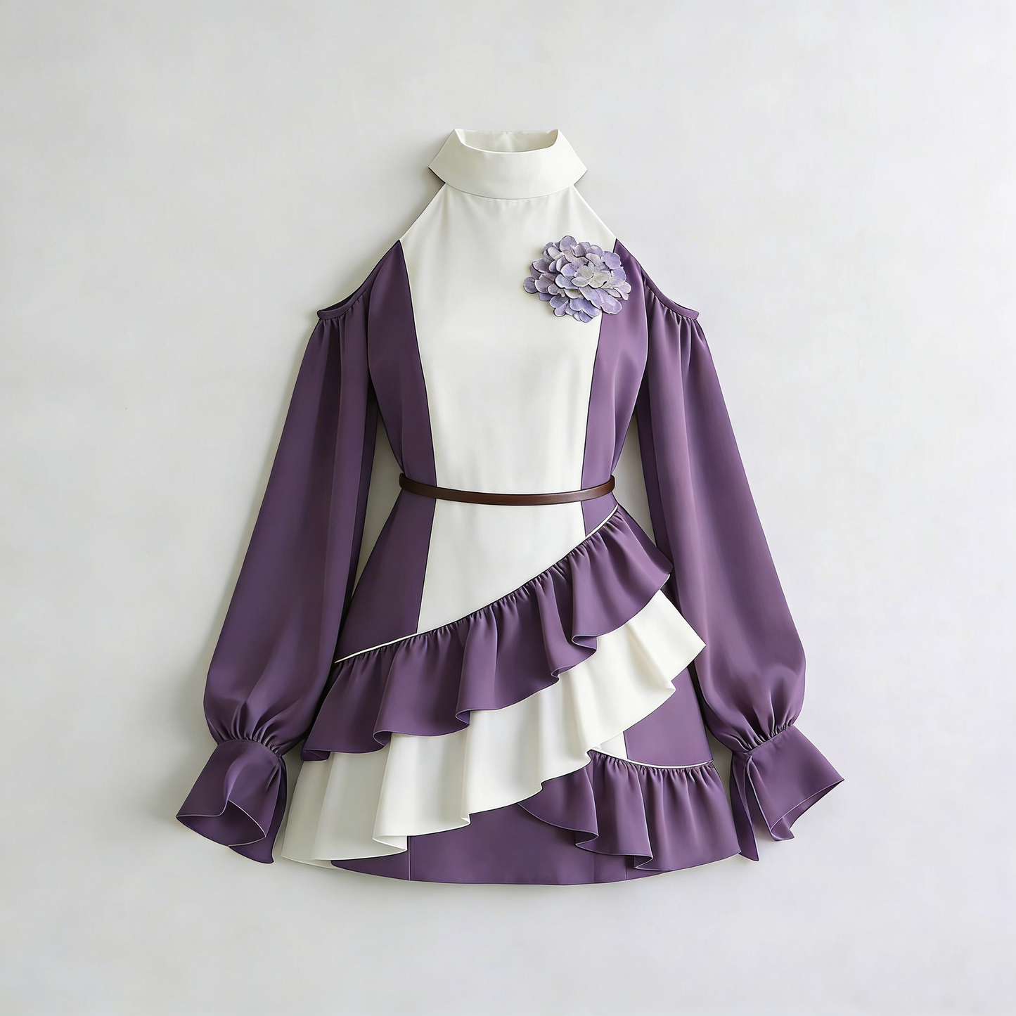 Purple Hydrangea Cold Shoulder Dress