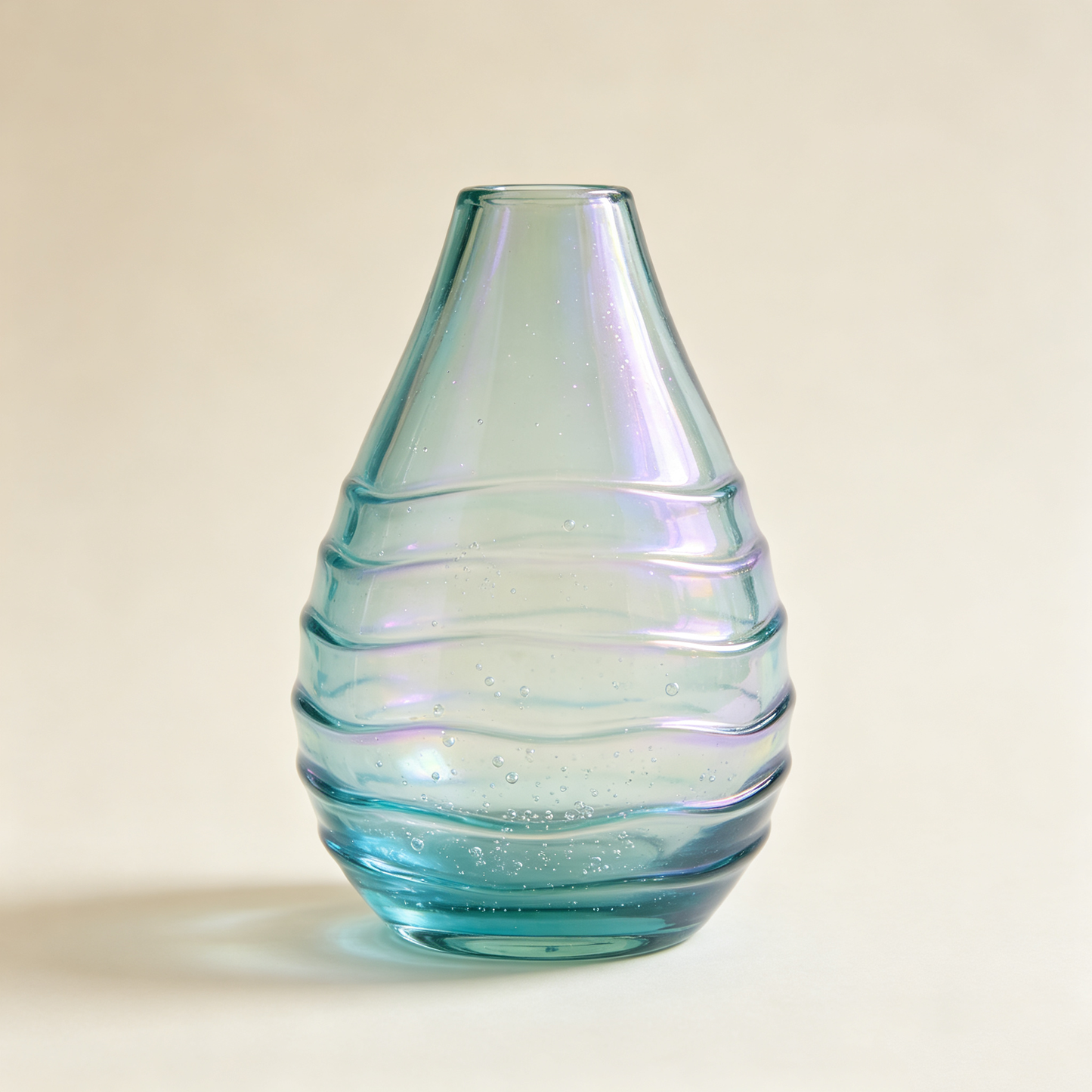 Teal Iridescent Swirl Glass Vase