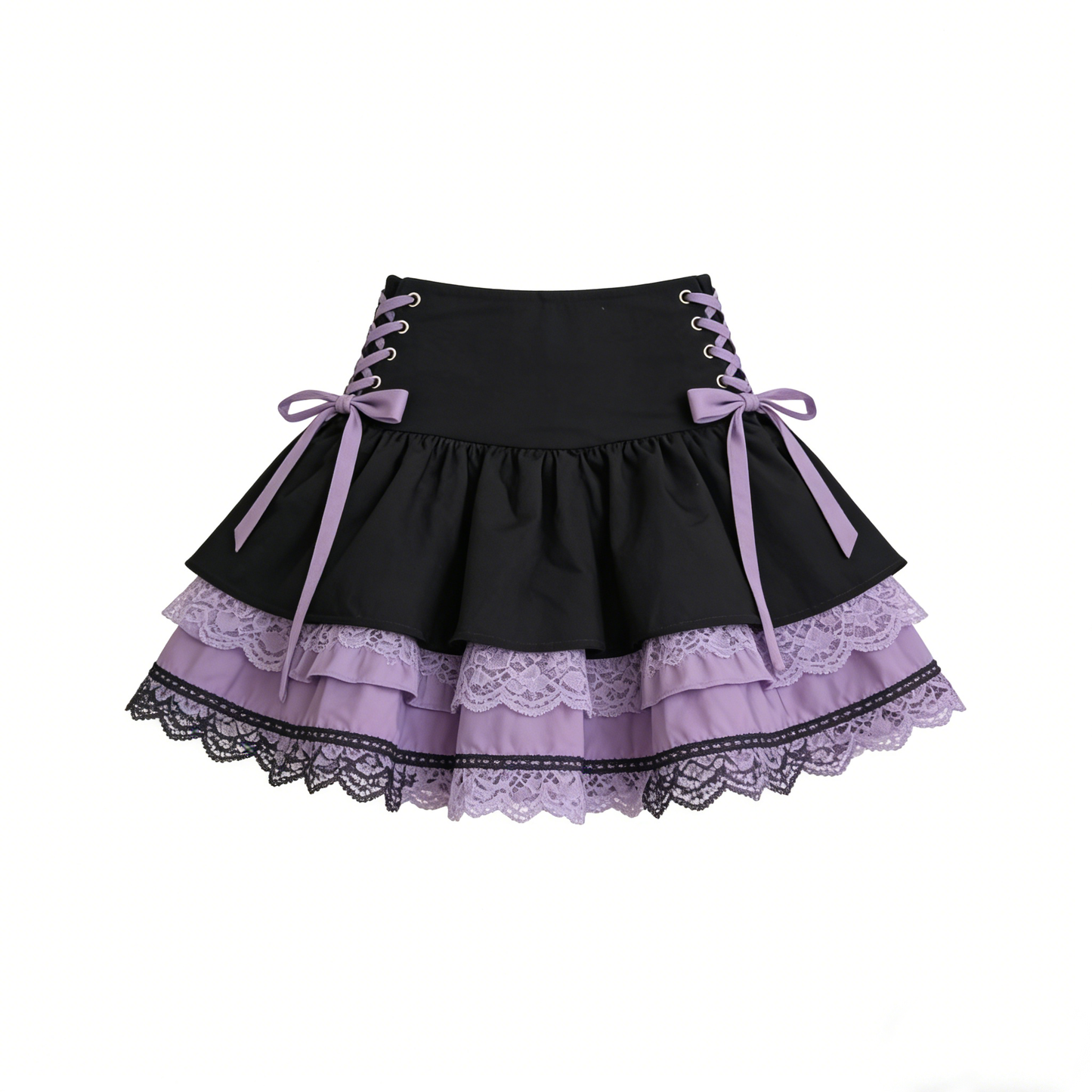 Black Purple Lace Ruffle Skirt