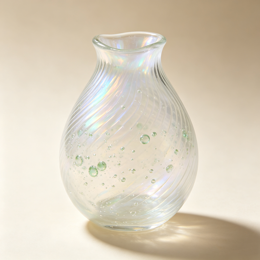 Clear Iridescent Bubbled Glass Vase