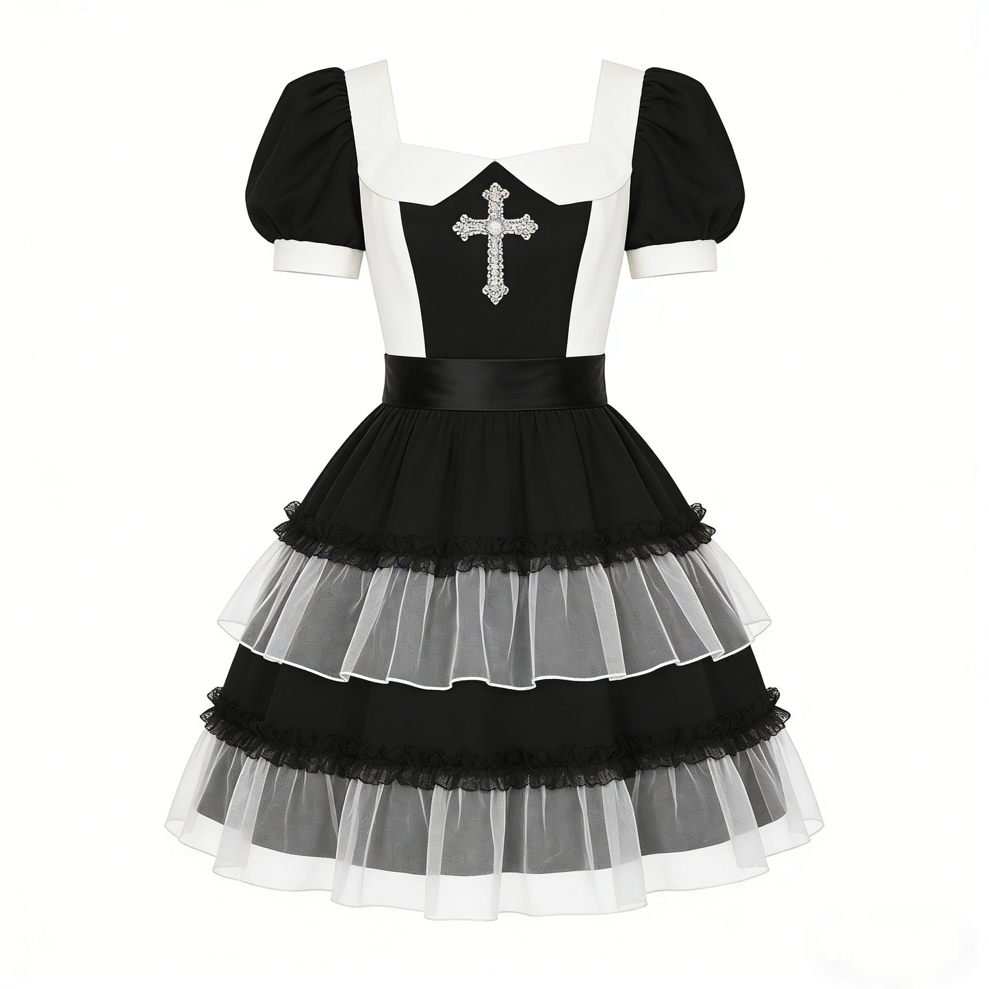 Black Cross Tulle Dress