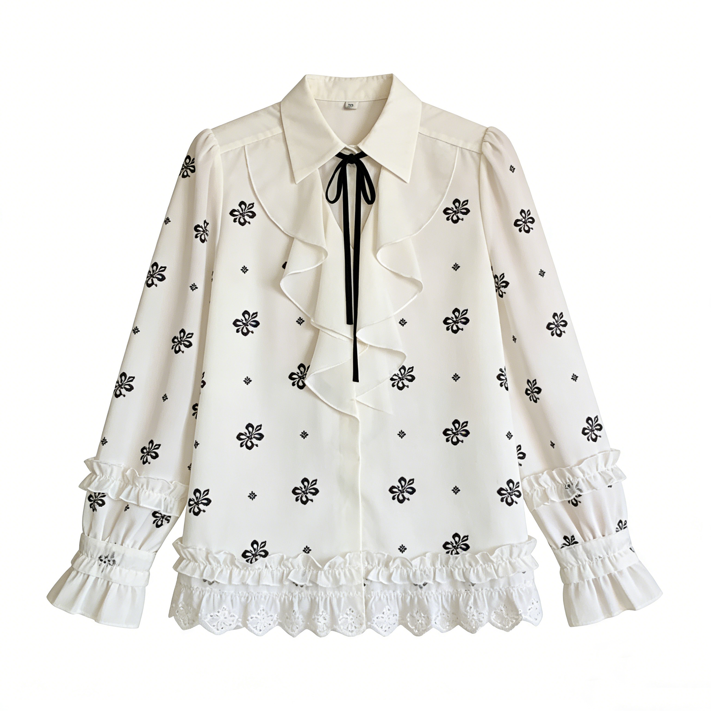 White Black Floral Blouse