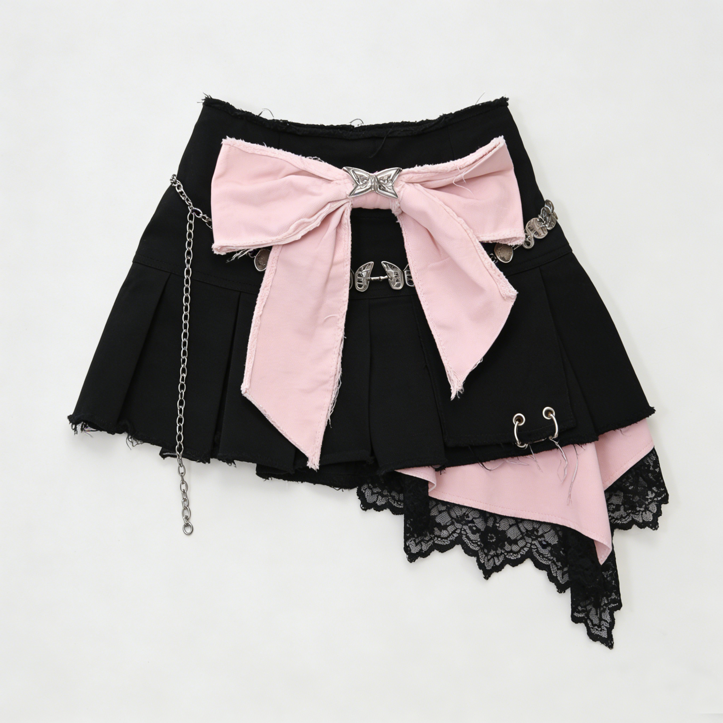 Black Pink Bow Asymmetrical Skirt