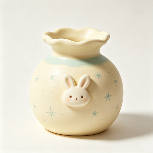 Cream Bunny Rabbit Ceramic Vase