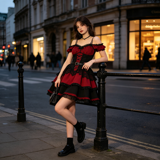 Red Black Gothic Lace Dress