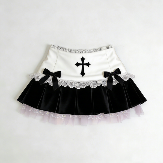 Cross Bow Velvet Layered Skirt