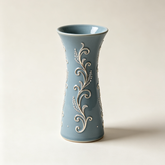 Grey Blue Crystal Vine Ceramic Vase