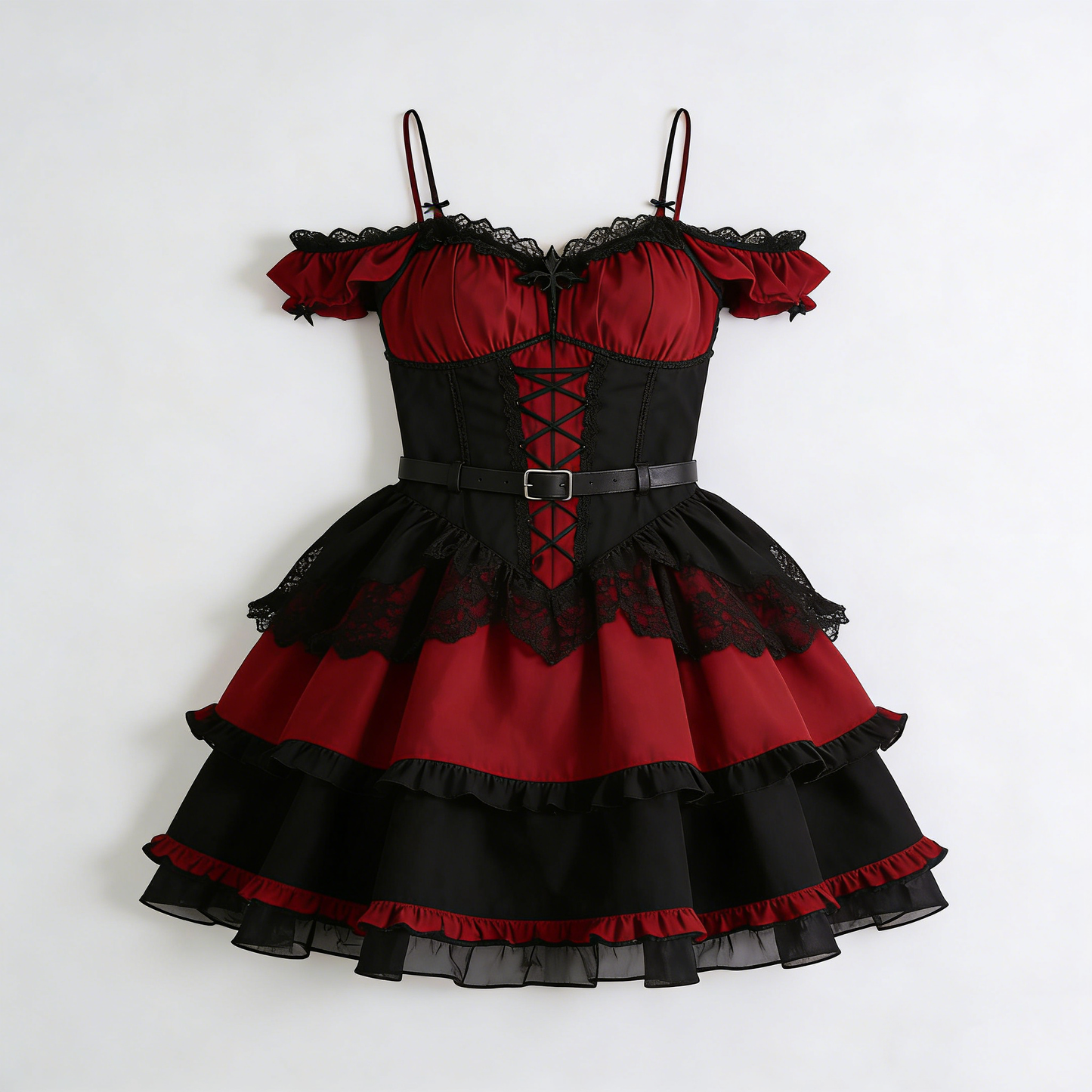 Red Black Gothic Lace Dress
