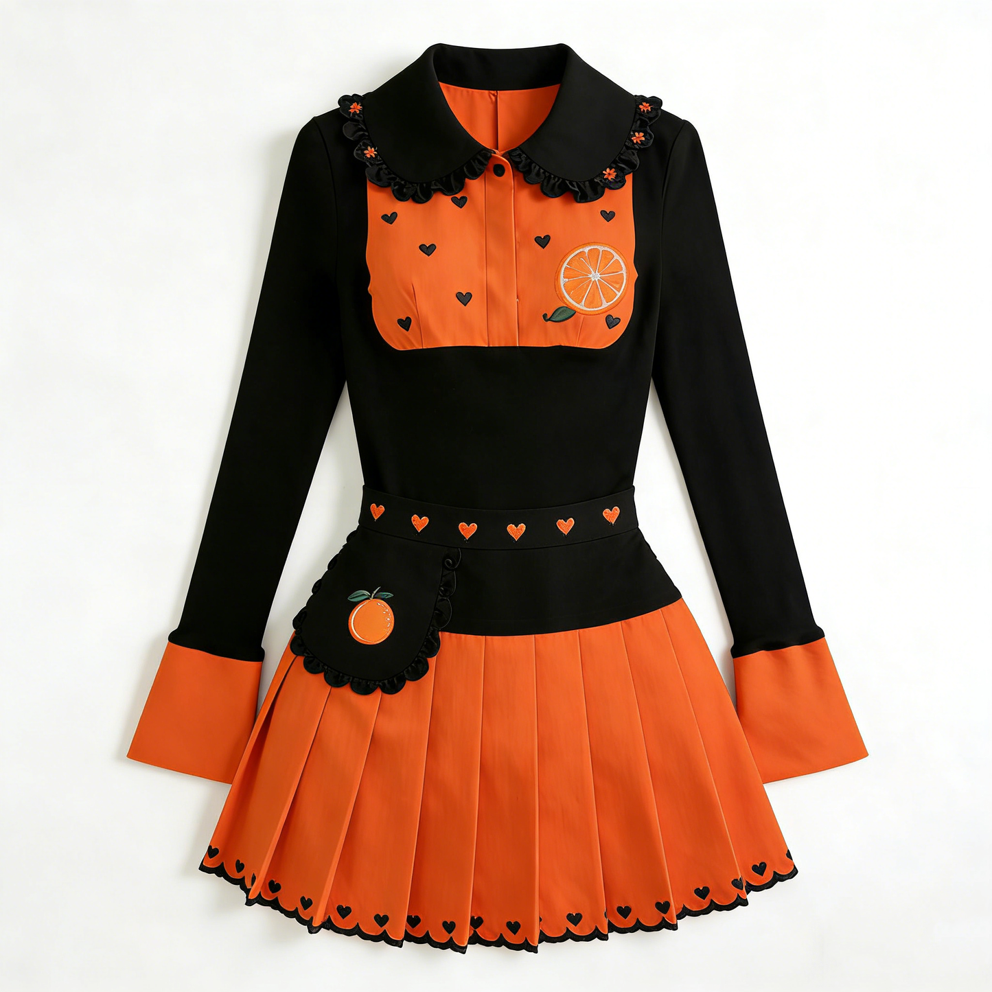Orange Maid Dress with Orange Embroidery